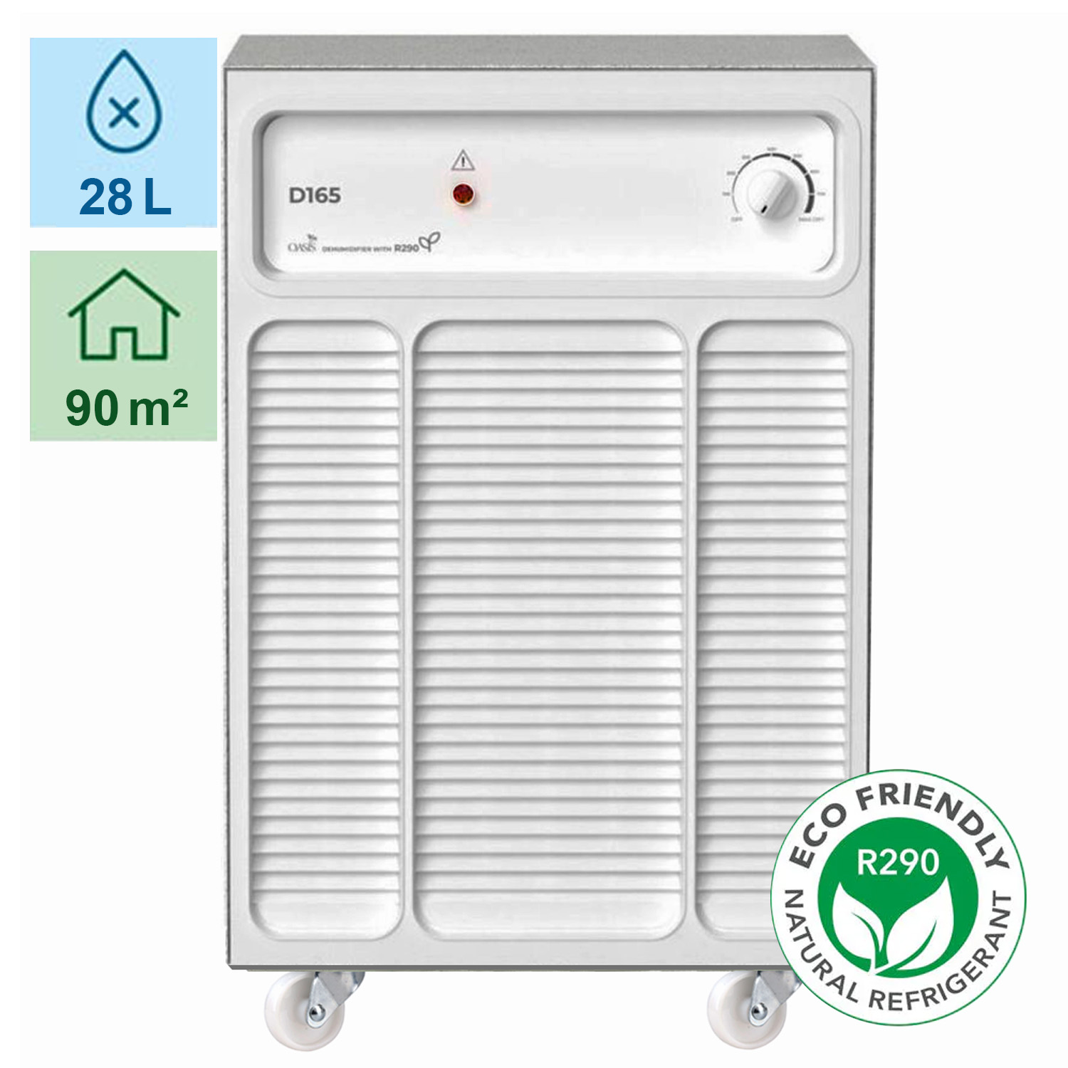 Oasis D165 Luftentfeuchter mit starken Rollen